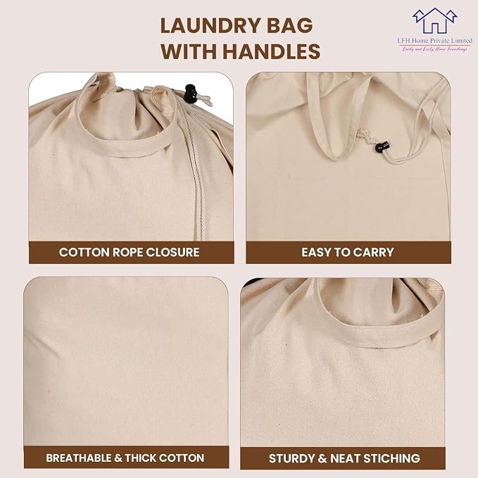 LFH Home Large Premium 100% Cotton Canvas Laundry Bag - Image 3