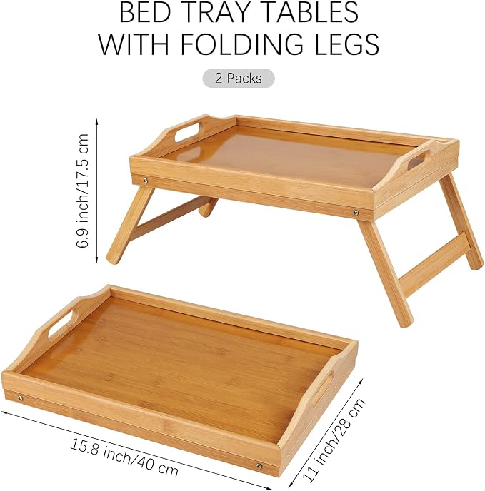 Ruisita 2 Pack Bamboo Bed Tray Table - Image 2
