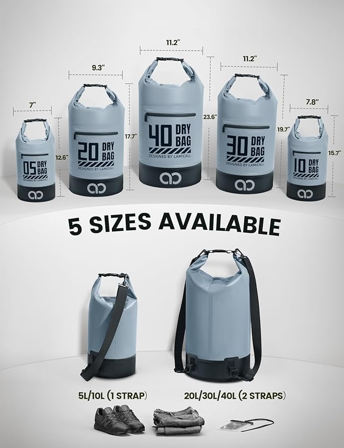 Lamicall Dry Bag Waterproof Backpack - 5L/10L/20L/30L/40L Roll Top Waterproof - Image 2