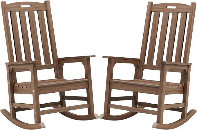 Psilvam Outdoor Rocking Chair Set of 2, Poly Lumber Oversized Rocking Chair by PsilvamGardenFurniture