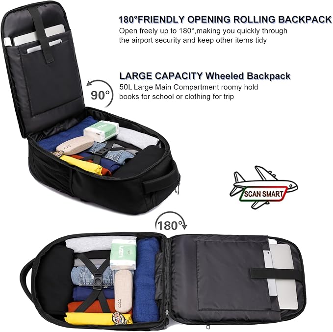 Rolling Backpack, 18 inch Laptop Backpack - Image 3