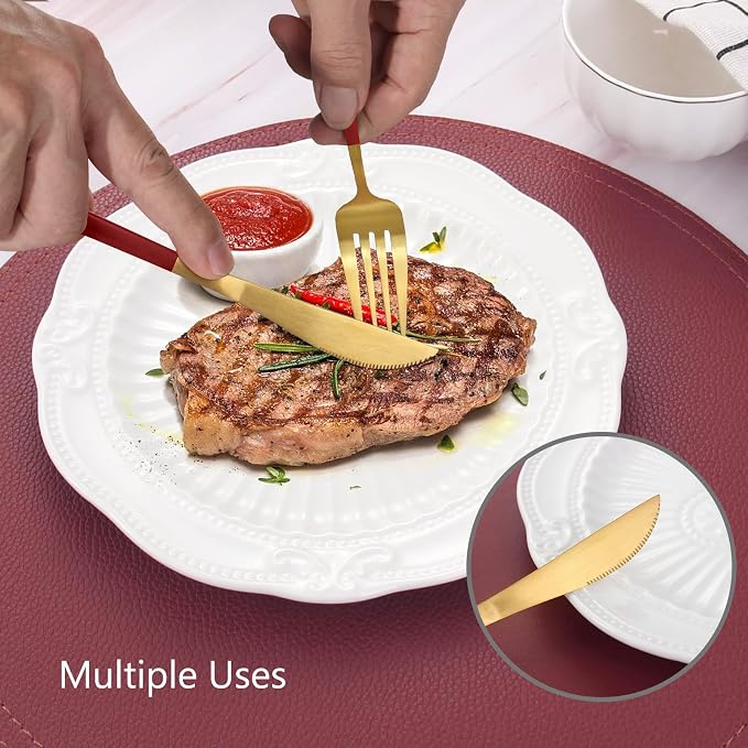 Matte Red Gold Silverware Set, 20-Piece Stainless Steel Flatware Set, Satin - Image 5