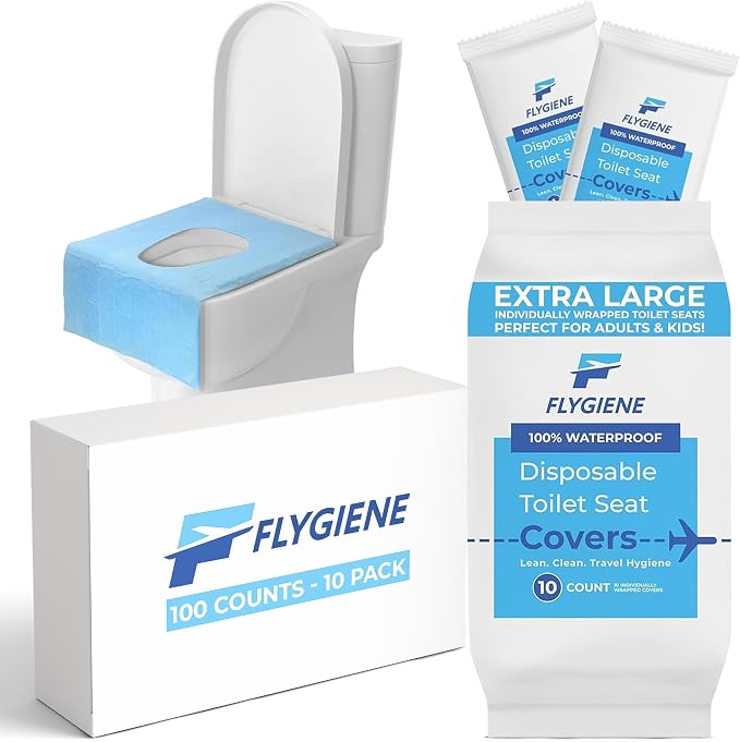 Disposable Toilet Seat Covers for Travel – Waterproof, Tear-Resistant XL Toilet by FLYGIENE