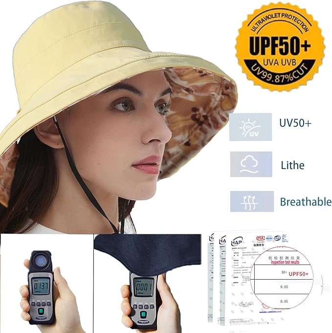 vidsel Womens Sun Hats Wide Brim Reversible Bucket Cotton Hat Packable Summer - Image 4