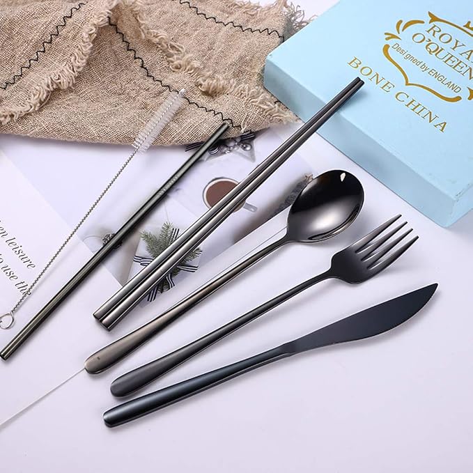AARAINBOW 6 Pieces 18/8 Stainless Steel Flatware Set Portable Reusable Cutlery - Image 5
