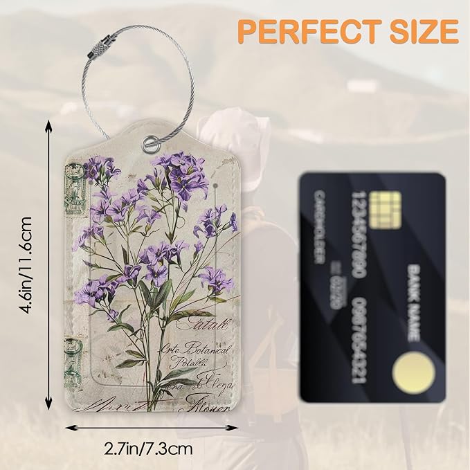 Vintage Purple Lavender 3 PCS Luggage Tags, Leather Suitcase Tags - Image 2