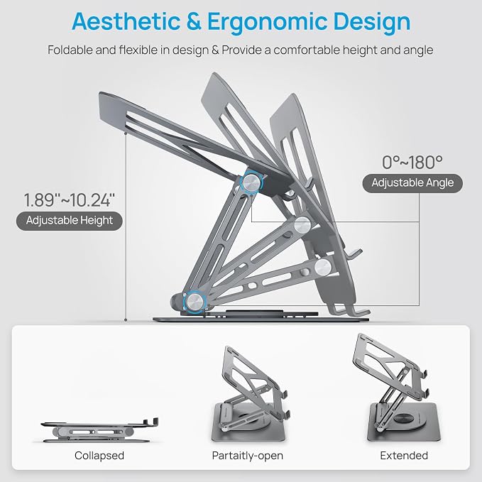 Adjustable Laptop Stand with 360 Rotating Base & USB Docking Station - Image 4