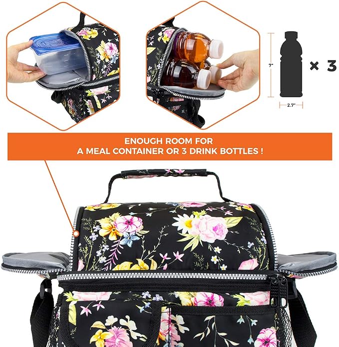 opux Lunch Bag Women Insulated, Adult Lunch Box Cooler, Flower Lunch Box - Image 7