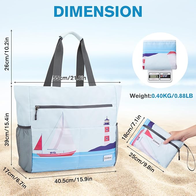 G4Free Beach Bag, Waterproof Sandproof Beach Tote Bag, Large Capacity Foldable - Image 6