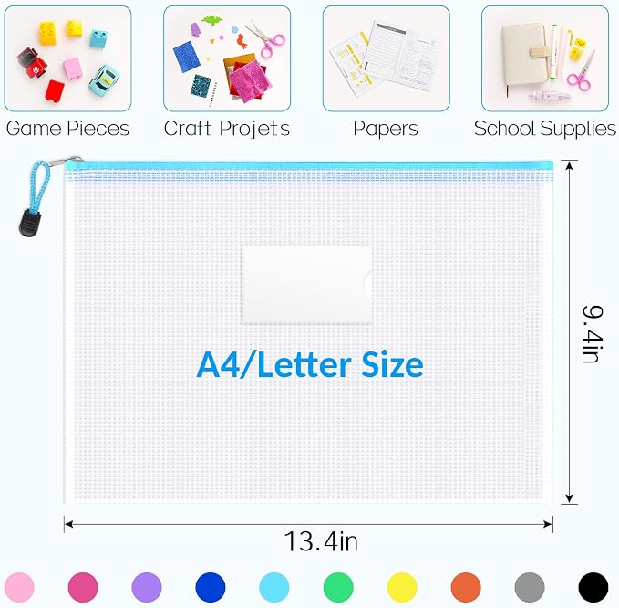 Sooez 20 Pack Mesh Zipper Pouch Bags, A4 Letter Size, Zipper Bags - Image 2