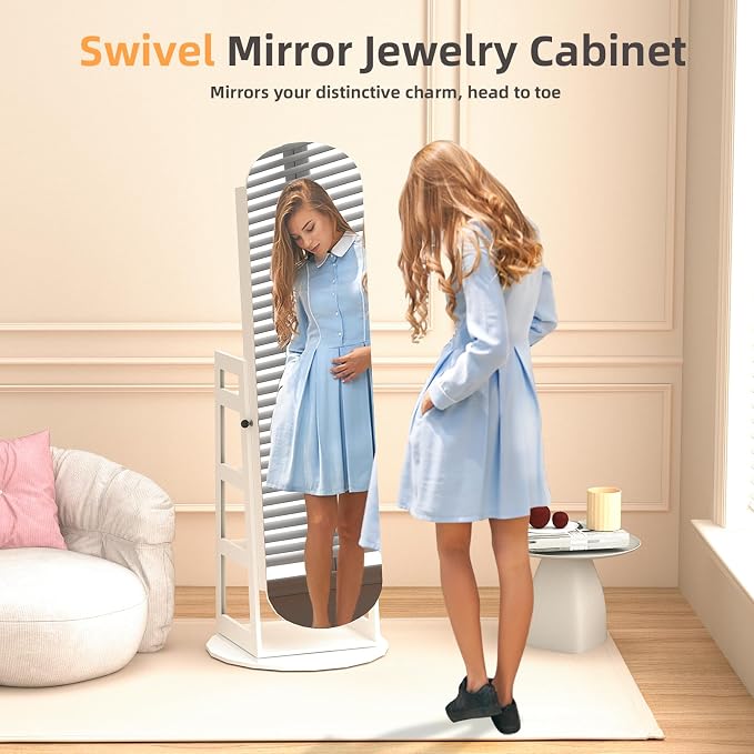 RQZ 8 LEDs Jewelry Cabinet Armoire Standing, 360° Swivel Jewelry Organizer - Image 2