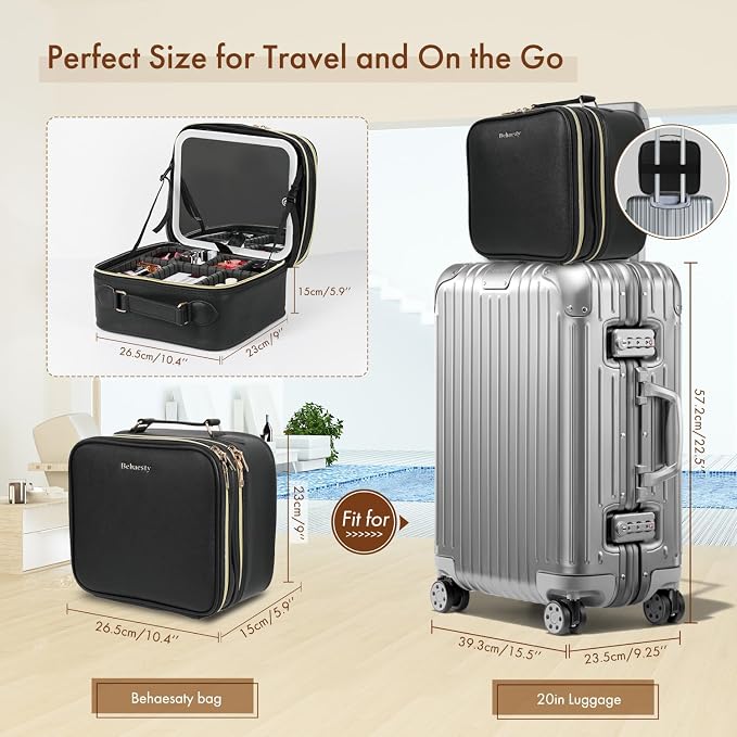 Travel Makeup Bag with LED Mirror Double Layer, Detachable Vanity Mirror with - Image 7