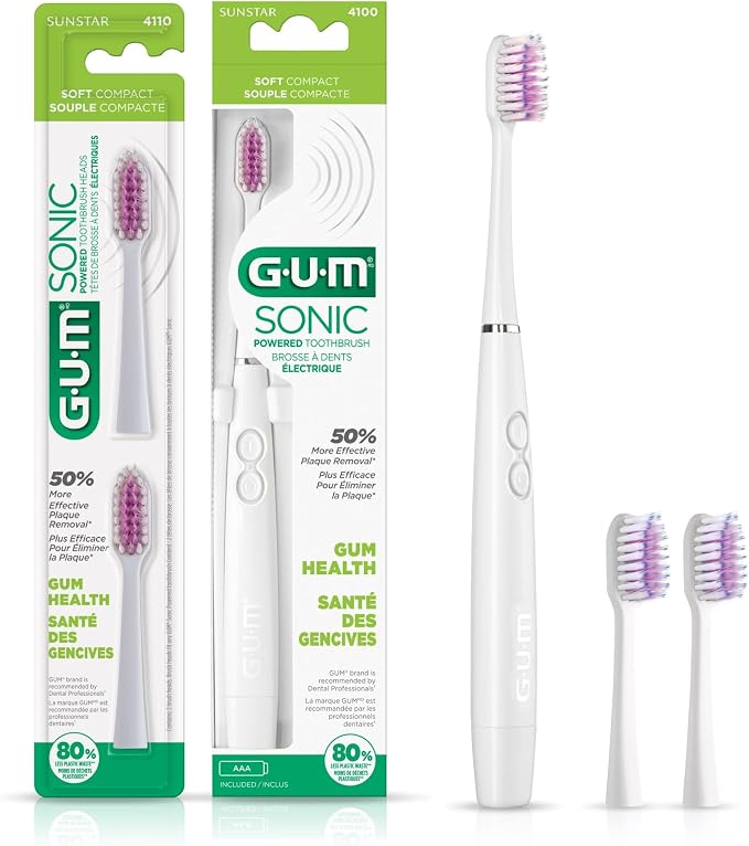 GUM Sonic Powered Toothbrush, Tapered Bristles Clean Below The Gumline by GUM
