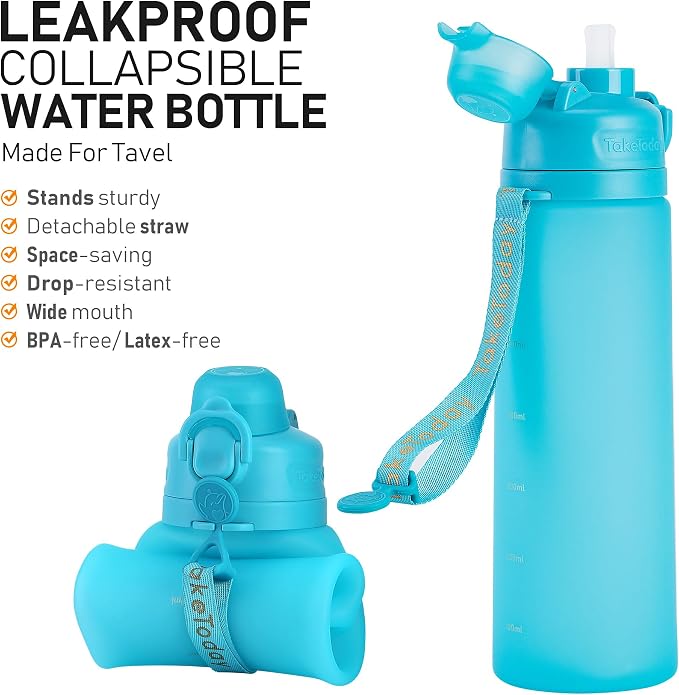 TakeToday Collapsible Water Bottles 20oz, Leak Proof, Foldable Silicone Travel - Image 2