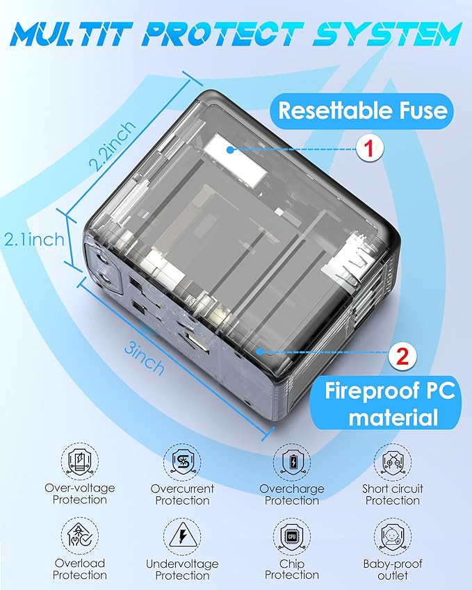Universal Travel Adapter, 6.0A 30W International Power Adapter, 5 USB C/A Ports - Image 6
