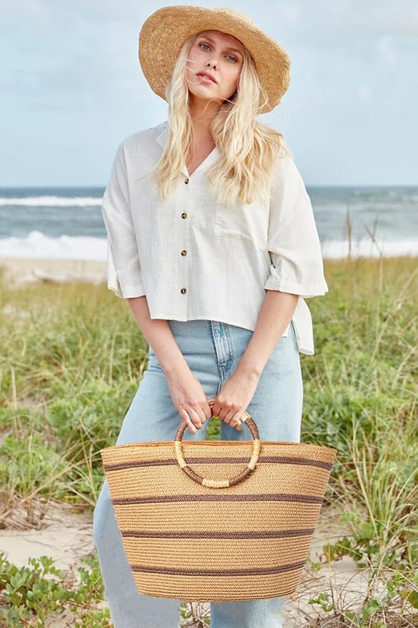 Beach Bags for Women Straw Tote Bag Summer Beach Bag Large Woven Straw Tote for - Image 7