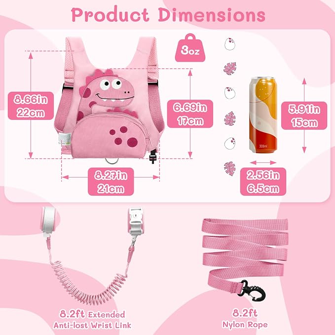 Dr.meter 3 in 1 Toddler Harness Leash + 8.2ft Anti Lost Wrist Link, Cute - Image 7