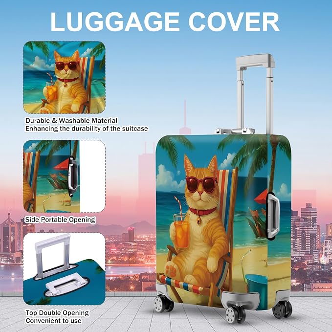 ANNA QUEEN Summer Cat Luggage Cover, Cat in Sunglasses - Image 3