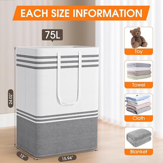 2 Pack Large Laundry Baskets, Laundry Hampers, Freestanding Waterproof - Image 2