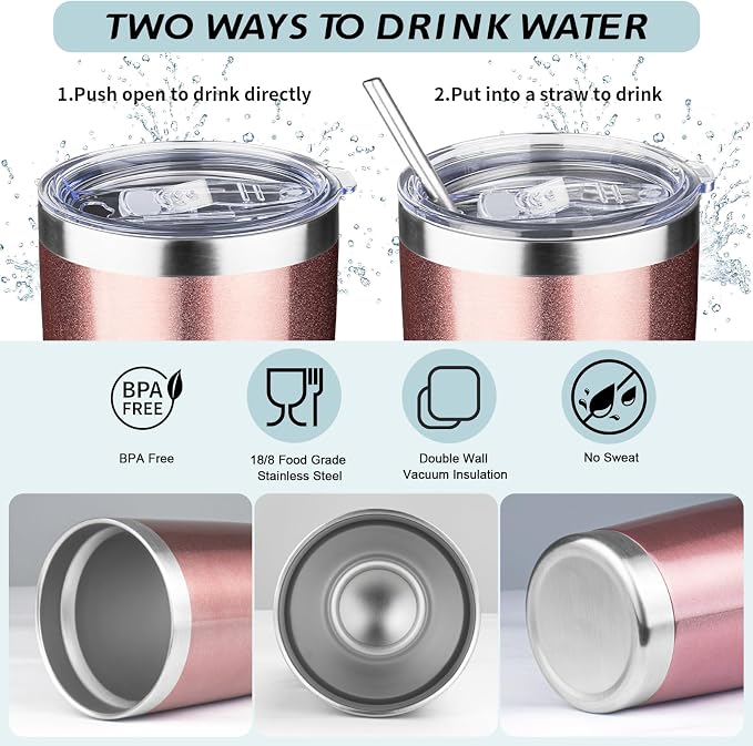 20oz Tumbler with Straw and Brush, Stainless Steel Vacuum Insulated tumbler - Image 3
