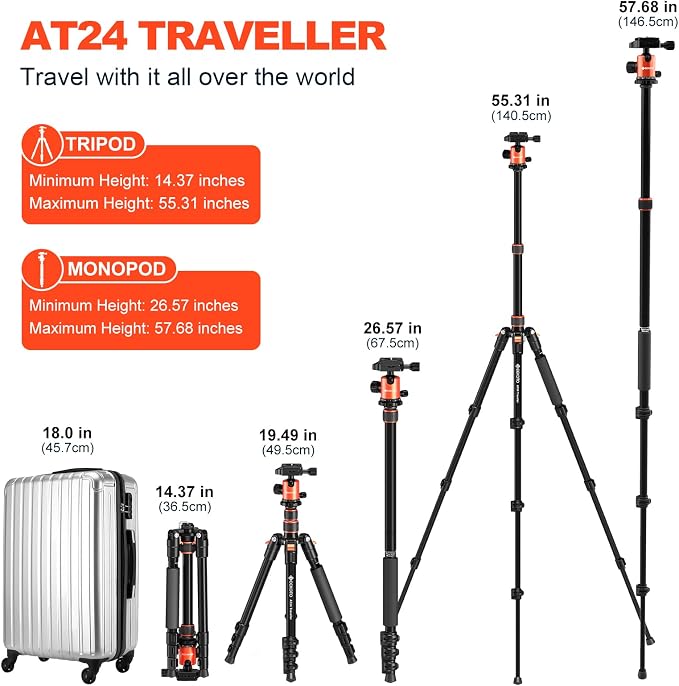 GEEKOTO 58” Magnetic Tripod, Compact Aluminum Alloy Lightweight Magsafe Camera - Image 2