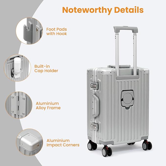 24 Inch Luggage With Spinner Wheels, Aluminum Frame Zipperless Suitcase - Image 5