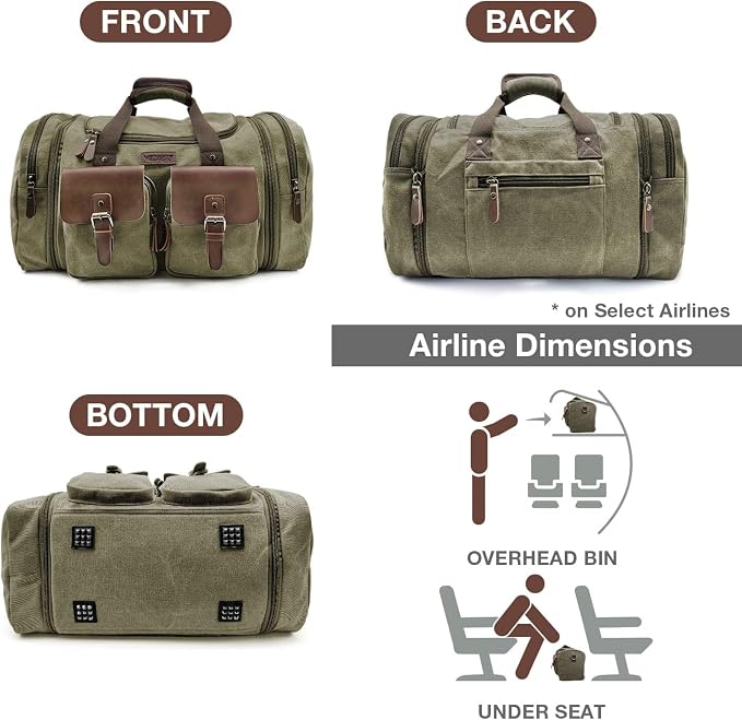 Wildroad 60L Travel Duffel Bag, Expandable Canvas Genuine Leather Duffle Bag - Image 4