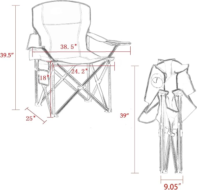 Padded Camping Chairs for Adults, Oversized Folding Outdoor Chairs, Weight - Image 3