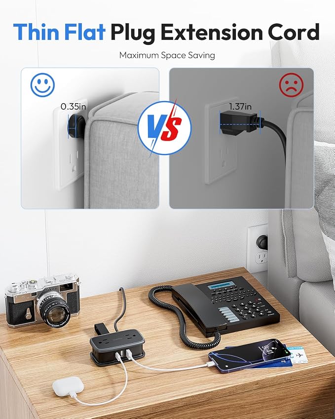 Travel Power Strip with USB C Port, NTONPOWER Flat Plug Extension Cord with 4 - Image 5