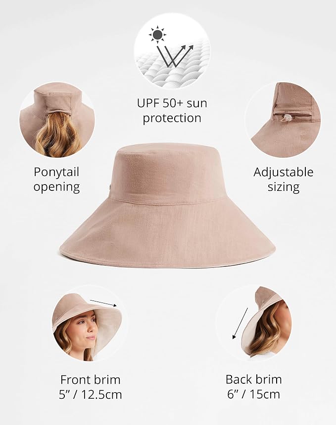 Solbari Women’s Ultra-Wide Cotton Linen Sun Hat UPF 50+, Adjustable - Image 3