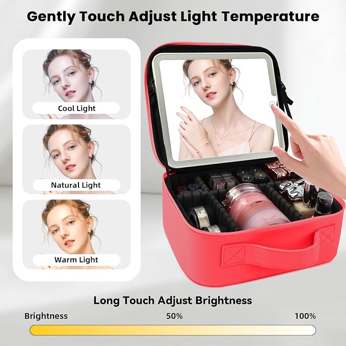 Travel Makeup Bag with LED Mirror and Light Makeup Travel Bag Organizer - Image 2