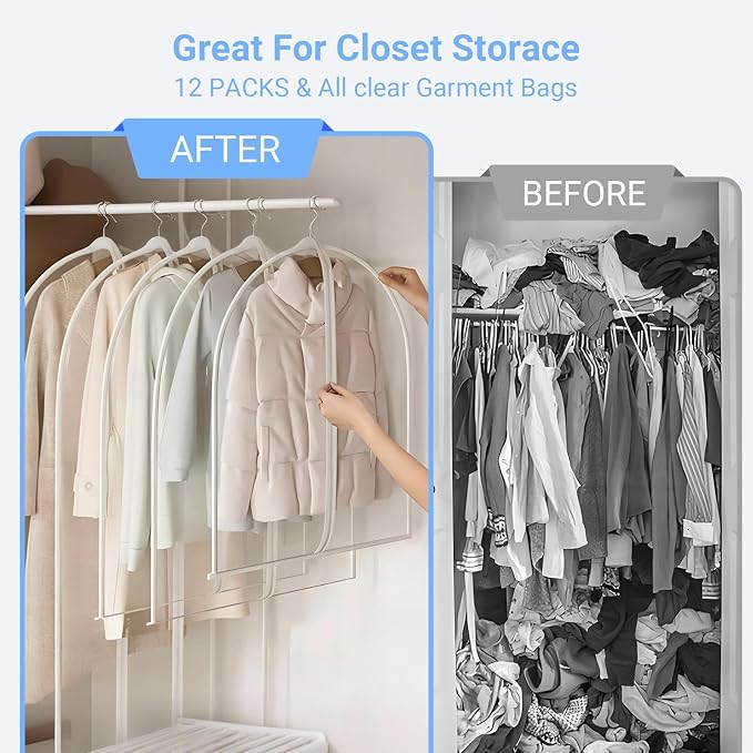 Garment Bags for Hanging Clothes 24'' x 60'' Coat Covers for Closet Foldable - Image 2