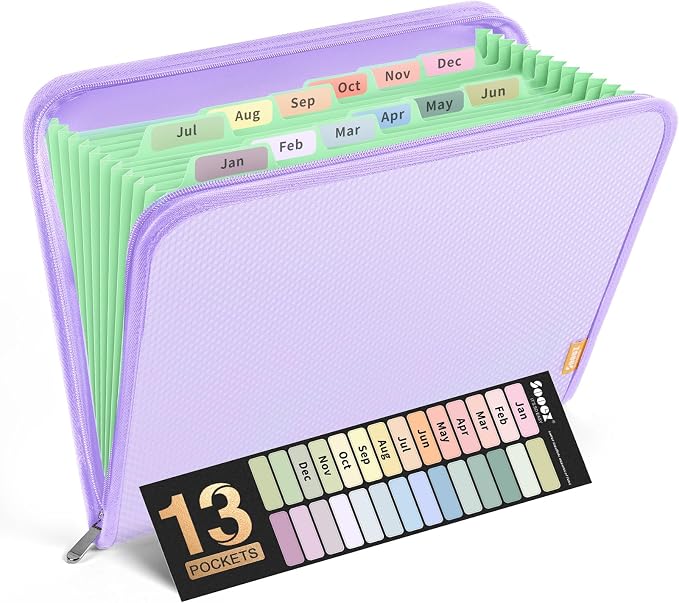 Sooez 13 Pocket Accordion File Organizer, Zipper Expanding File Folder Organizer by Sooez