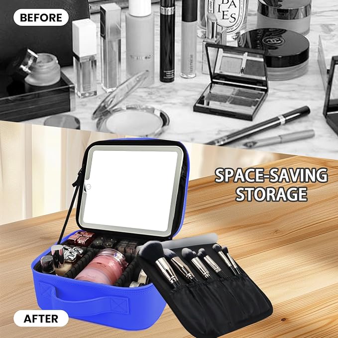 Travel Makeup Bag with LED Mirror and Light Makeup Travel Bag Organizer - Image 6
