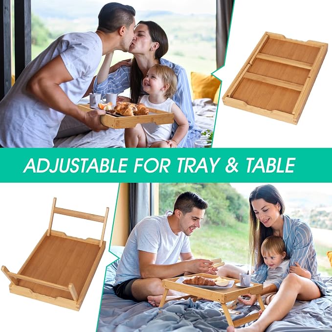 Artmeer Bed Tray Table with Folding Legs, Bamboo Breakfast in Bed - Image 4