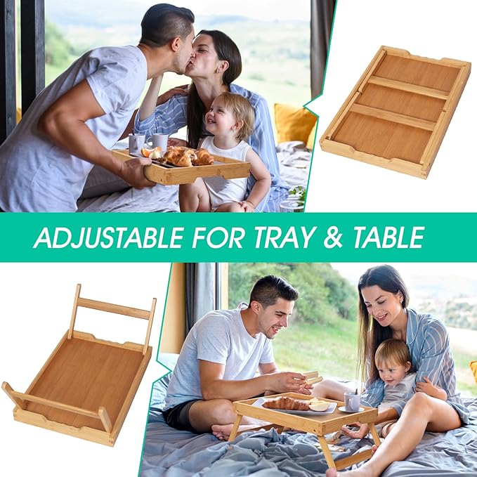 Artmeer Bed Tray Table with Folding Legs, Bamboo Breakfast in Bed - Image 5