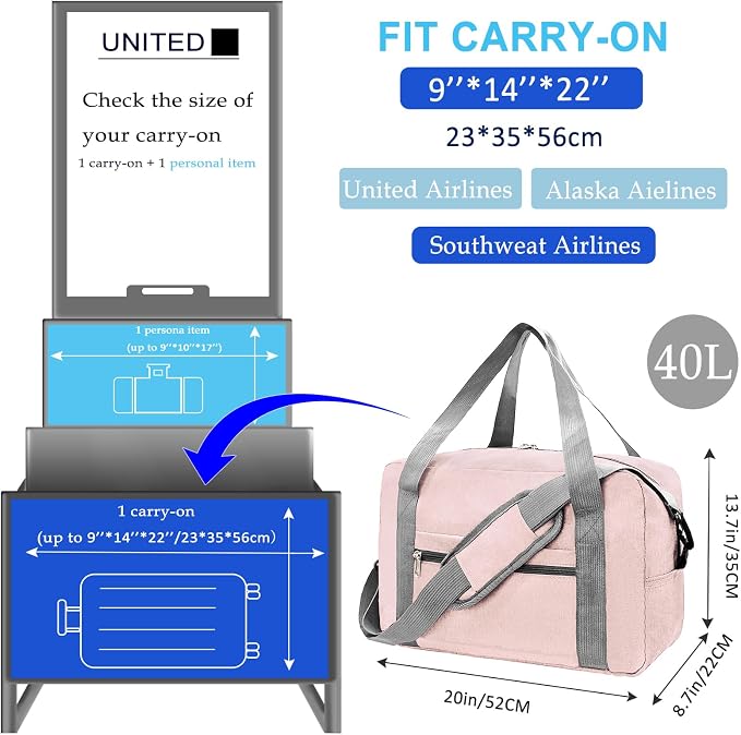 Foldable Carry on Luggage Bag 22x14x9 Personal Item Bag - Image 2