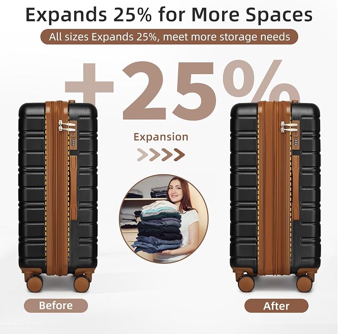 LARVENDER Luggage Sets 5 Piece Hardside Expandable Suitcase - Image 3
