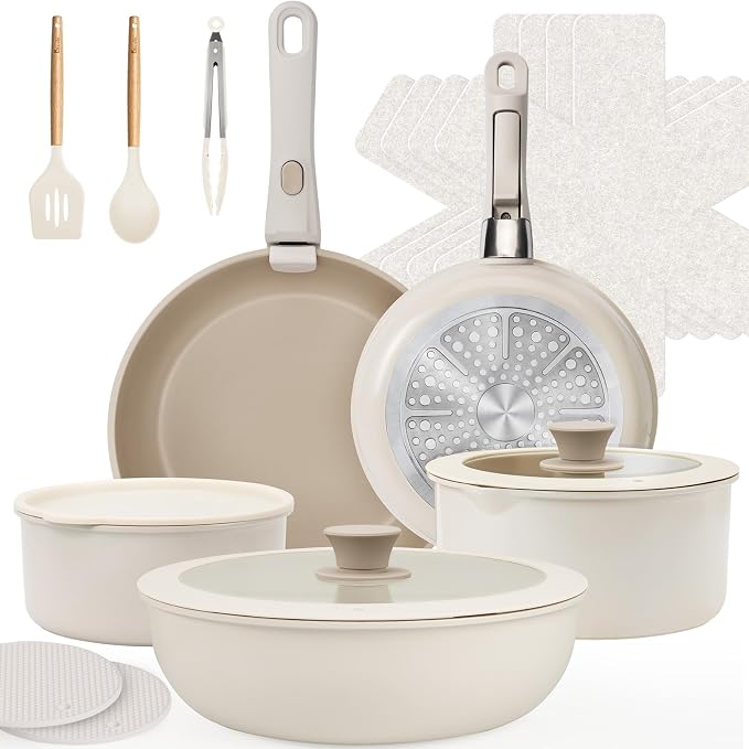 KIKCOIN Ceramic Cookware Set, 20 Pack Nonstick Pots and Pans Set by Kikcoin