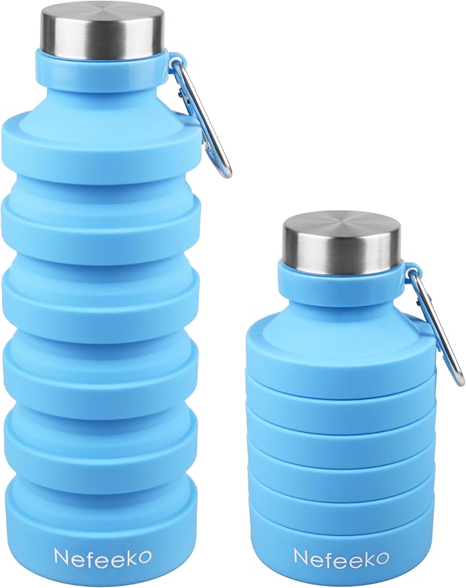 Nefeeko Collapsible Water Bottle, Reuseable BPA Free Silicone Foldable Water by Nefeeko