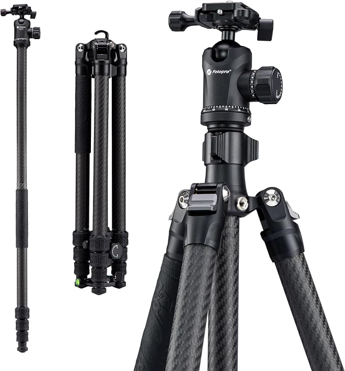 Fotopro Carbon Fiber Tripod 64 Inch 360 Degree Ball Head Quick Release Plate by Fotopro
