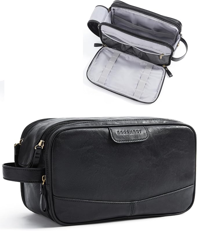 BAGSMART Toiletry Bag for Men, PU Leather Travel Bag for Toiletries, Dopp Kit by BAGSMART
