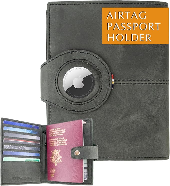GARZINI Passport Holder with AirTag, Passport Wallet with RFID, Travel by GARZINI