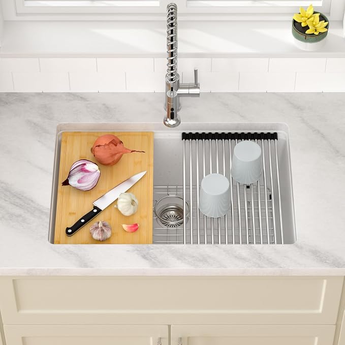 Dcolora 28 Inch White Undermount Kitchen Sink Workstation Single Bowl Modern - Image 2