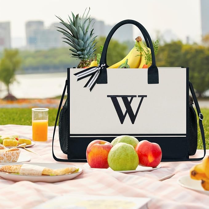 TOPDesign Personalized Initial Canvas Tote Bag, - Image 6