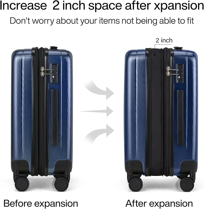 Hanke Expandable Hardshell Luggage Sets 3 piece Carry On Luggage - Image 3