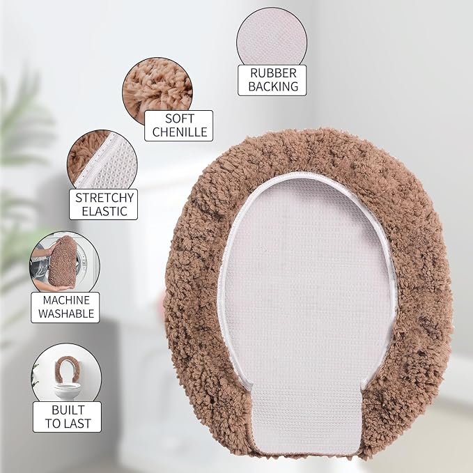 Microfiber Elongated Toilet Seat Cover 19.5"x 15" Machine Washable Solid Toilet - Image 4