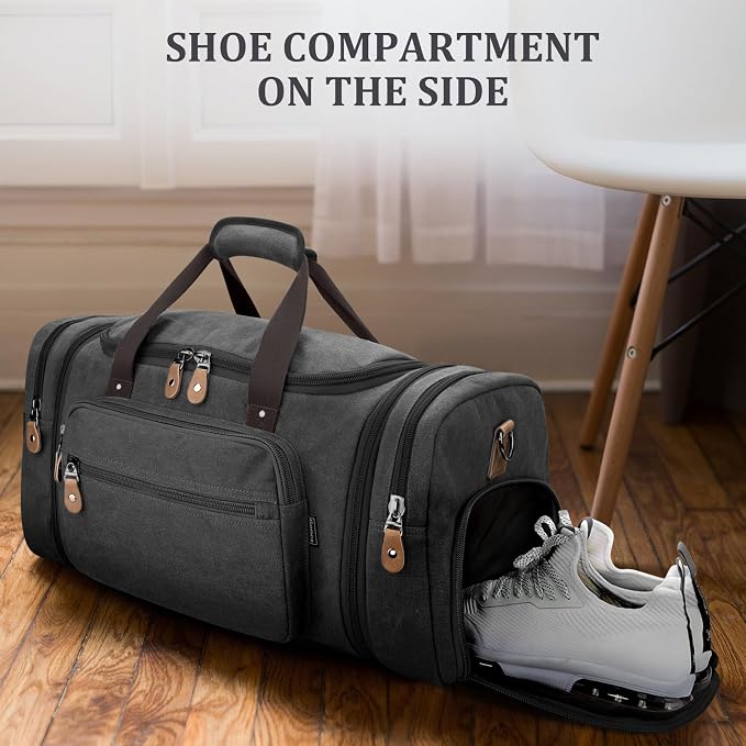 Gonex Canvas Duffle Bag 60L Travel Duffel Overnight Weekend Bag - Image 2