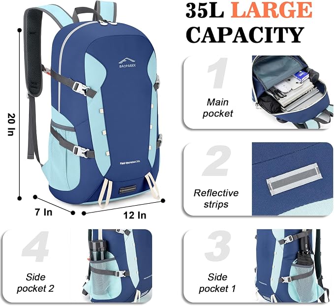 Hiking Backpack, Large 35L Travel Backpacks - Image 3