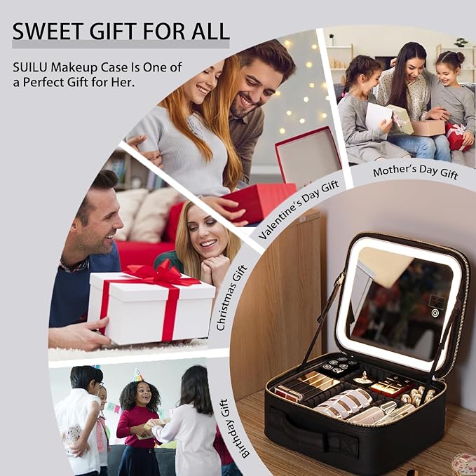 Makeup Bag with Led Mirror, Travel Makeup Organizer with 3 Color Setting - Image 6